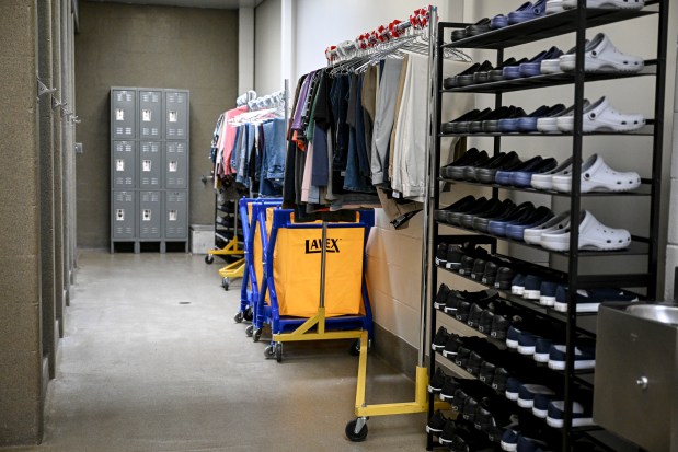 The changing area for inmates during a press conference to introduced the In-Person Visitation Clothing Project at the Denver County Jail on Thursday, May 1, 2025. (Photo by AAron Ontiveroz/The Denver Post)